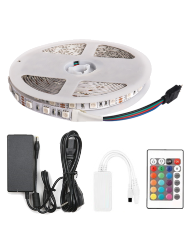 Kit Ruban LED 5M 72W 12V IP65 Multicolore RGB + télécommande