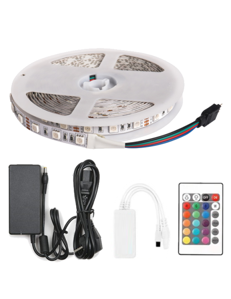 Kit Ruban LED 5M 72W 12V IP65 Multicolore RGB + télécommande