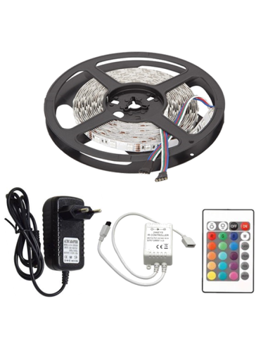 Kit Ruban LED 5M 24W 12V IP20 Multicolore/RGB + télécommande