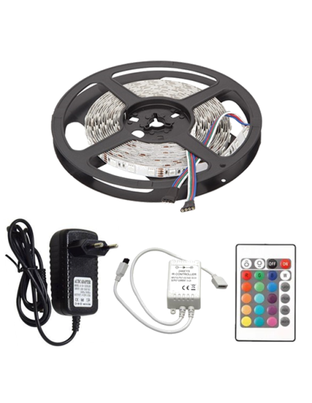 Kit Ruban LED 5M 24W 12V IP20 Multicolore/RGB + télécommande
