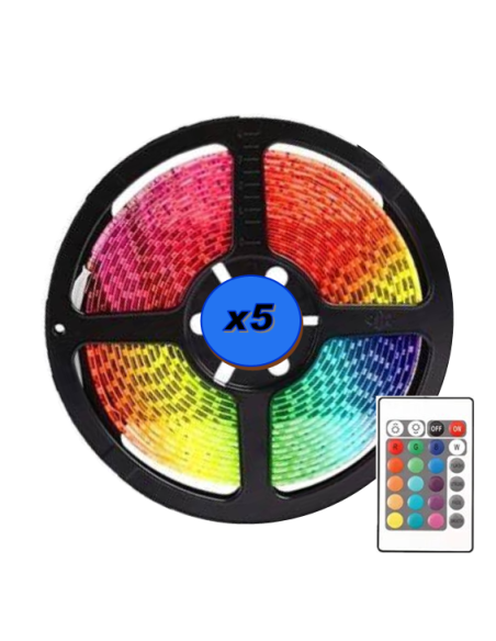 Kit Ruban LED 5M 24W 12V IP20 Multicolore/RGB + télécommande