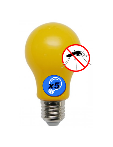 Lot de 5 ampoules LEDS Jaune ANTI-MOUSTIQUE 220V E27 4W  