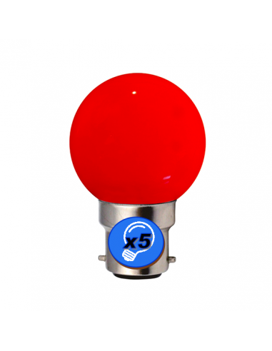 Lot de 5 ampoules LEDS Spherique 230V B22 2W Rouge