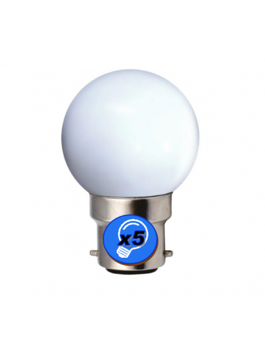 Lot de 5 ampoules LEDS Spherique 230V B22 2W Blanc