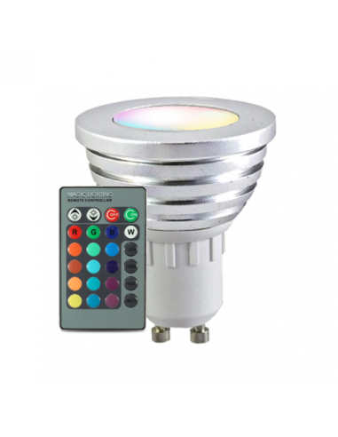 AMPOULE LED GU10 3W 230V MULTICOLORE AVEC TELECOMMANDE